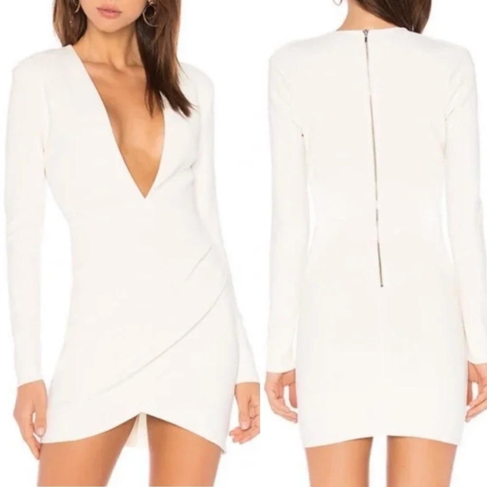 Bec + Bridge White Long Sleeve Mini Dress V Neck Neckline Plunge Size 6